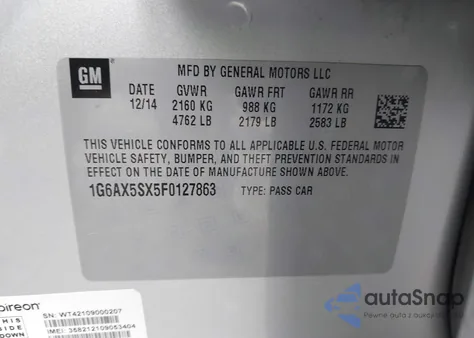 2015 Cadillac Cts Luxury from USA, damaged, VIN 1G6AX5SX5F0127863